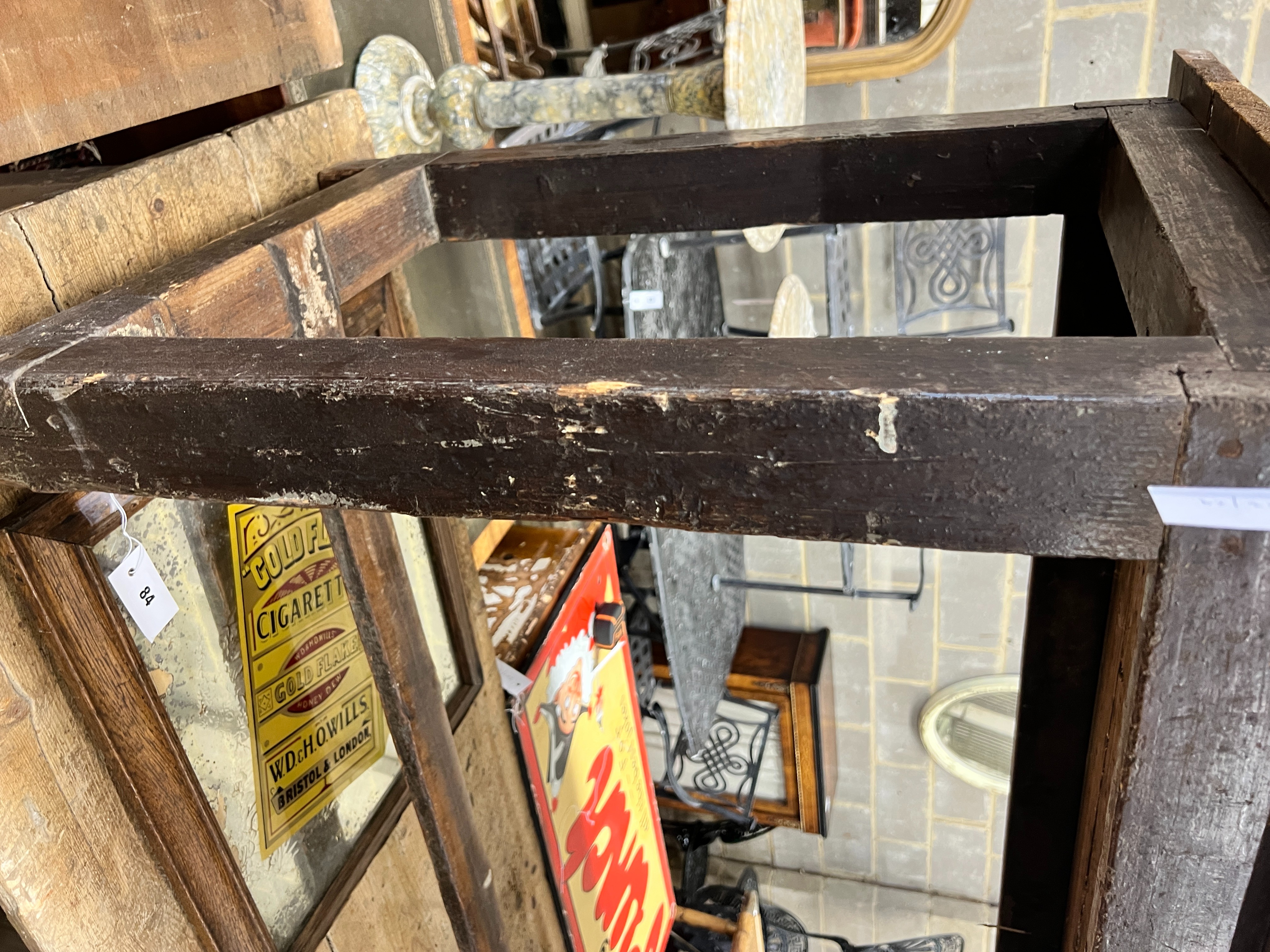 A Victorian stained pine rectangular kitchen table, length 208cm, depth 60cm, height 75cm